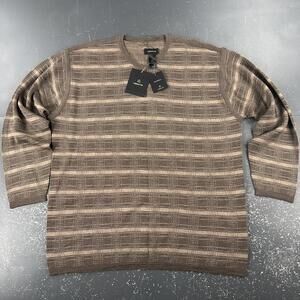Claiborne Sweater Mens XL Brown Green Striped Silk Merino Wool Lightweight NWT